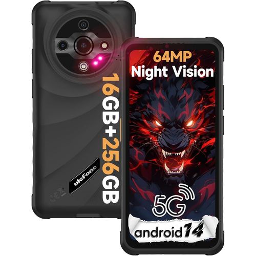 Ulefone Armor X31 Pro Incassable 5G 16 Go + 256 Go / SD-2TB Android 14 Smartphone 6,56" 120Hz 6050mAh 64MP+25MP, 3-Slots/OTG/NFC, Noir