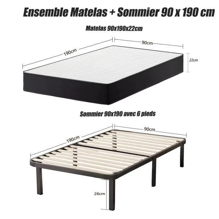 Ensemble Matelas Et Sommier 90x190cm - Frixovel Lit 90x190 Avec Sommier Et ... - 2