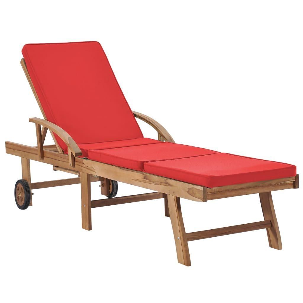Chaises Longues Avec Coussins 2 Pcs Bois De Teck Solide Rouge - 2