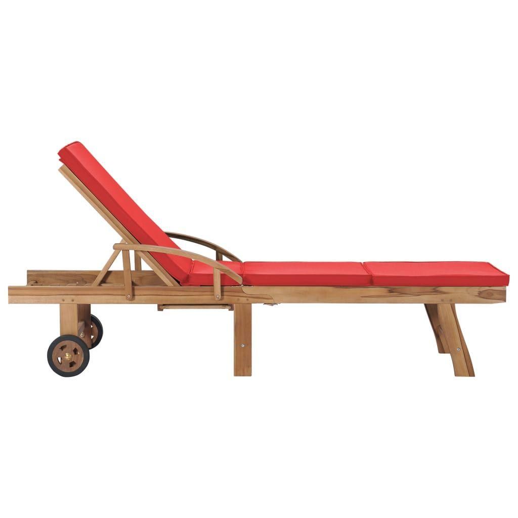 Chaises Longues Avec Coussins 2 Pcs Bois De Teck Solide Rouge - 4