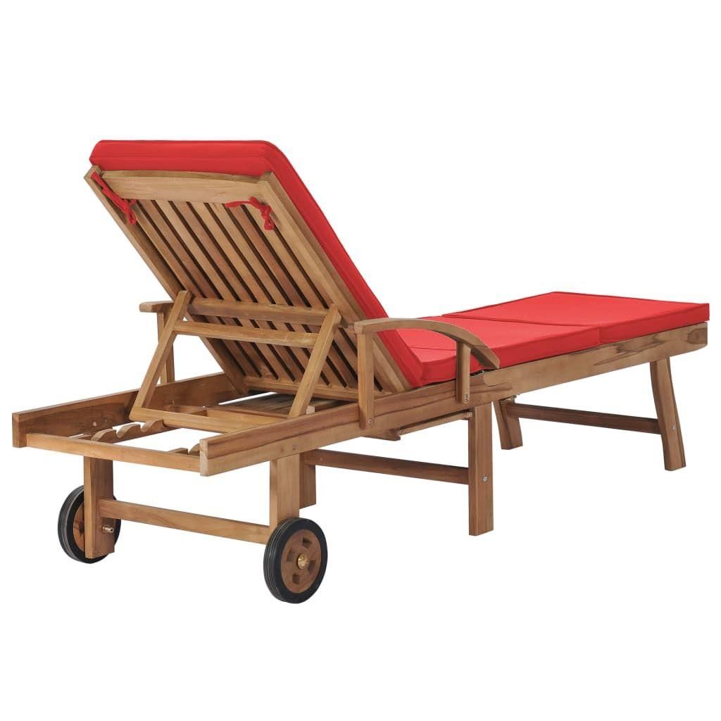 Chaises Longues Avec Coussins 2 Pcs Bois De Teck Solide Rouge - 5