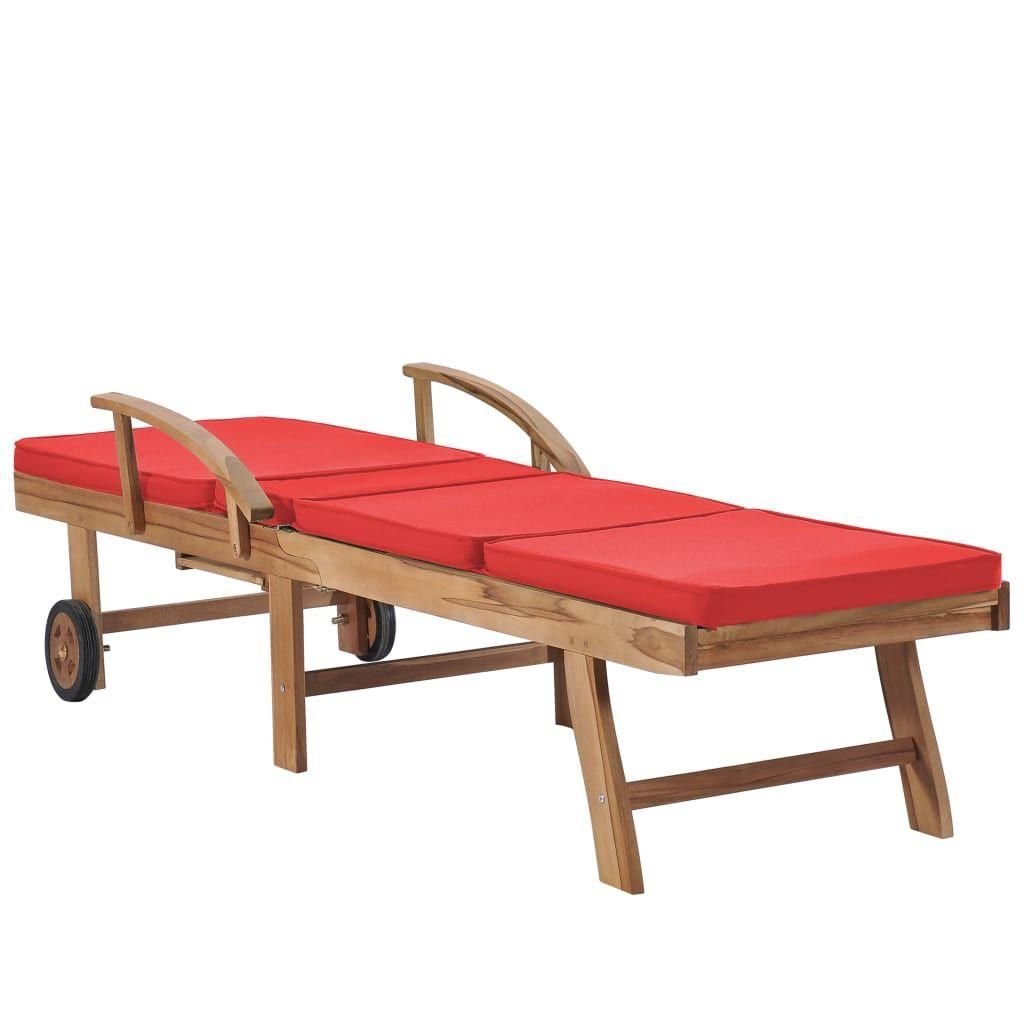 Chaises Longues Avec Coussins 2 Pcs Bois De Teck Solide Rouge - 6