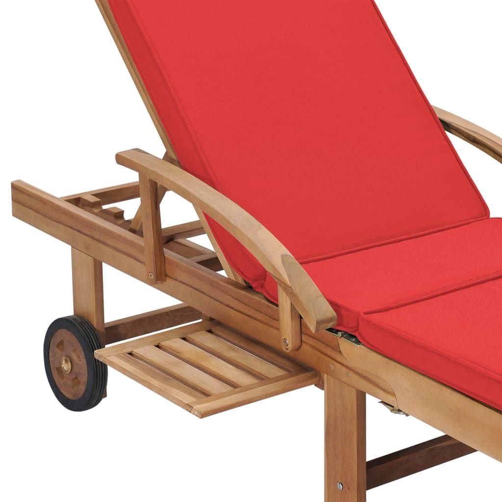 Chaises Longues Avec Coussins 2 Pcs Bois De Teck Solide Rouge - 8