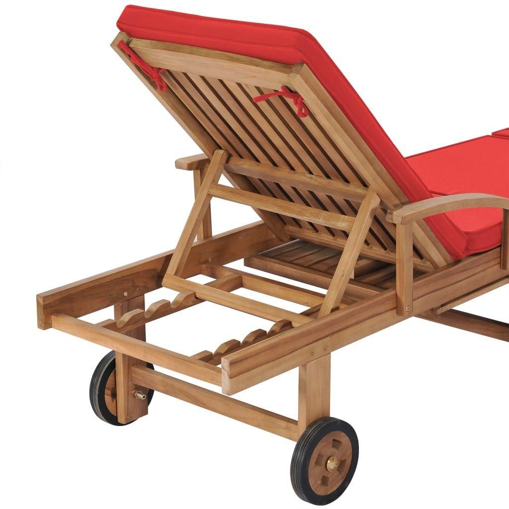 Chaises Longues Avec Coussins 2 Pcs Bois De Teck Solide Rouge - 9