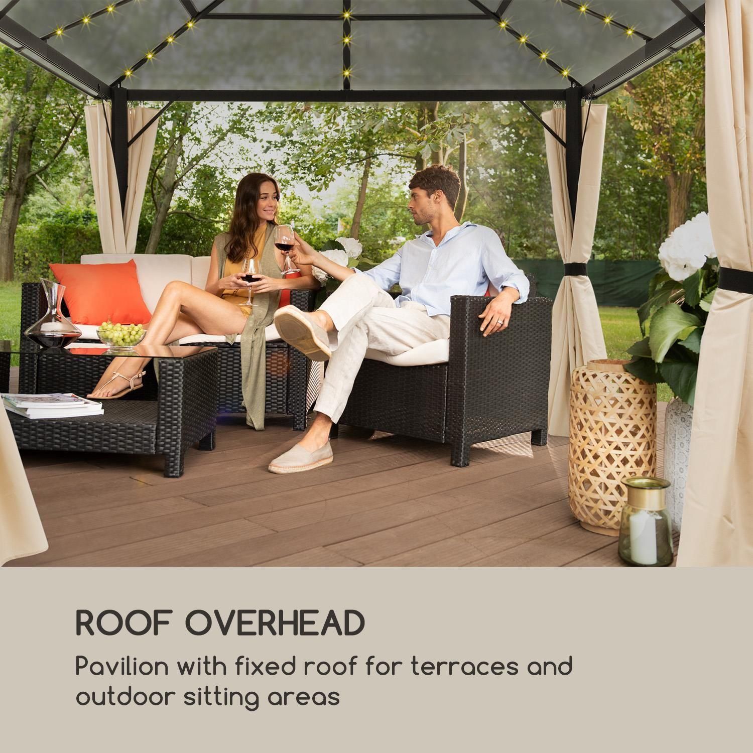 Blumfeldt Pantheon Solid Sky Ambient Solar Pergola Avec Toit Gris 3x3m Poly... - 2