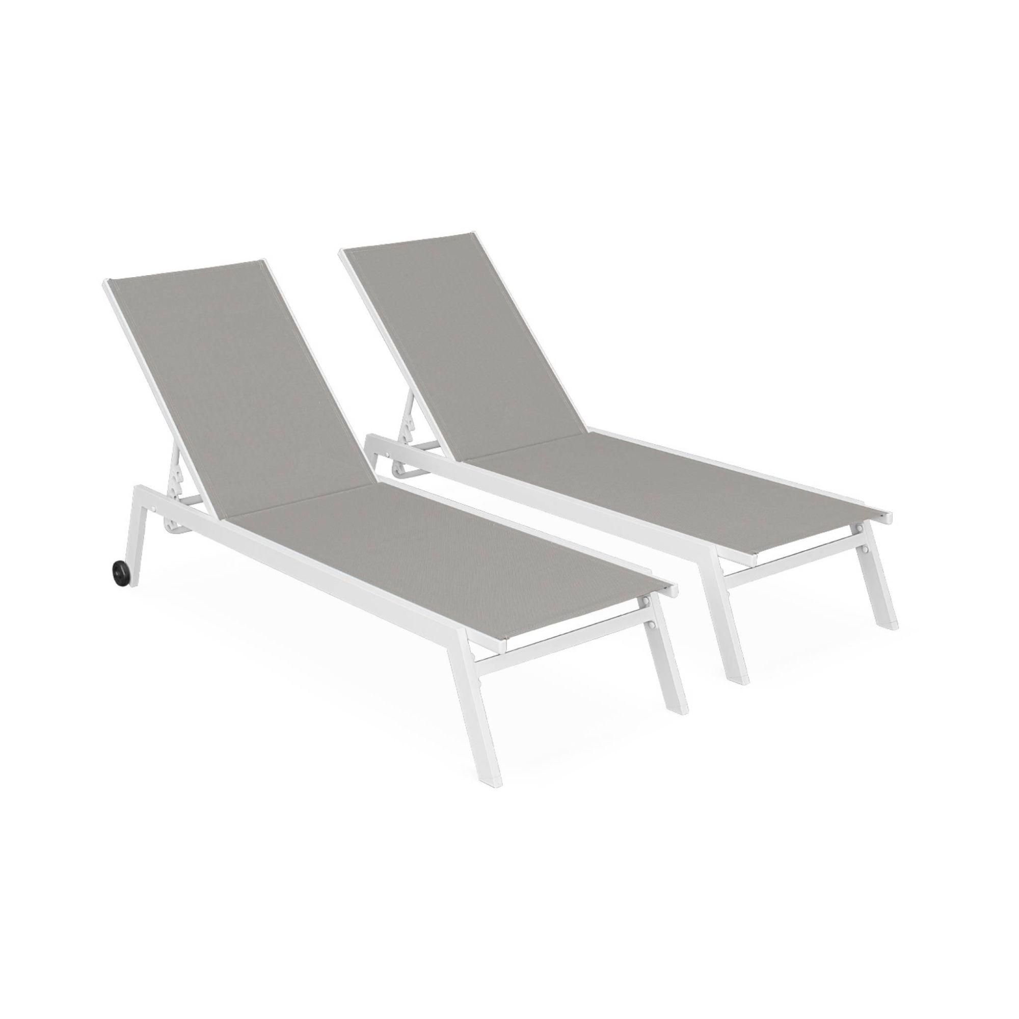 Lot De 2 Bains De Soleil Elsa En Aluminium Blanc Et Textilne Taupe. Transa...