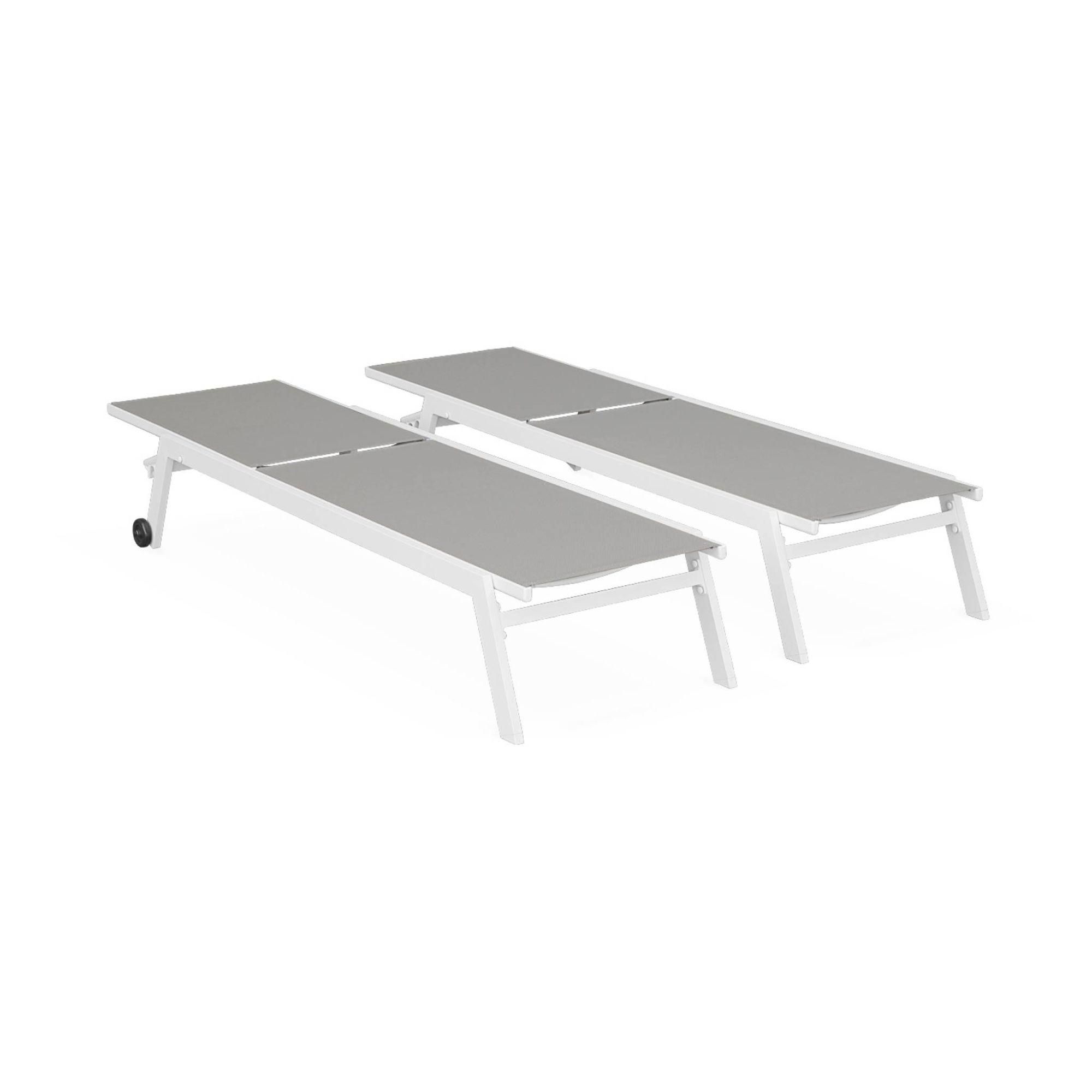 Lot De 2 Bains De Soleil Elsa En Aluminium Blanc Et Textilne Taupe. Transa... - 3
