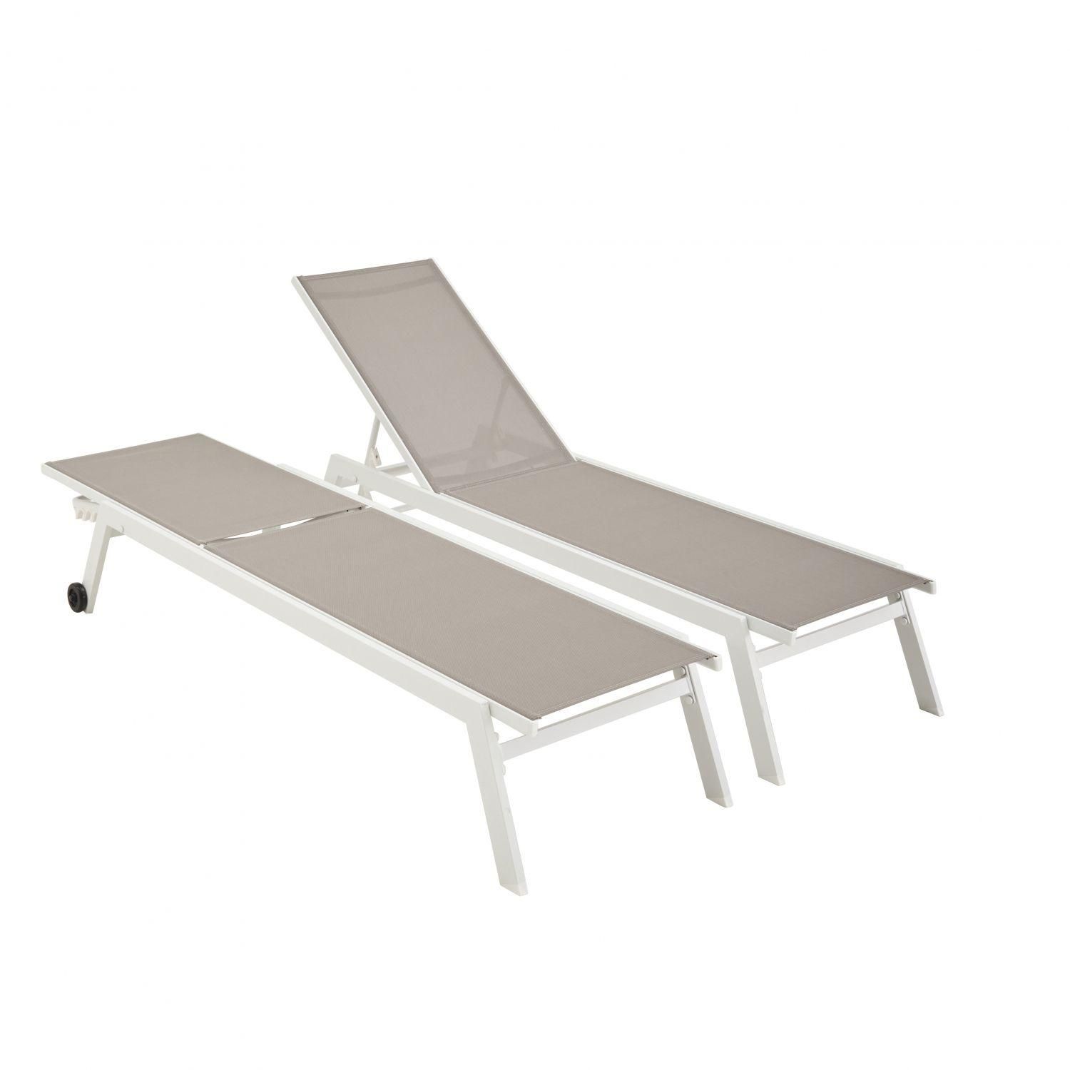 Lot De 2 Bains De Soleil Elsa En Aluminium Blanc Et Textilne Taupe. Transa... - 9