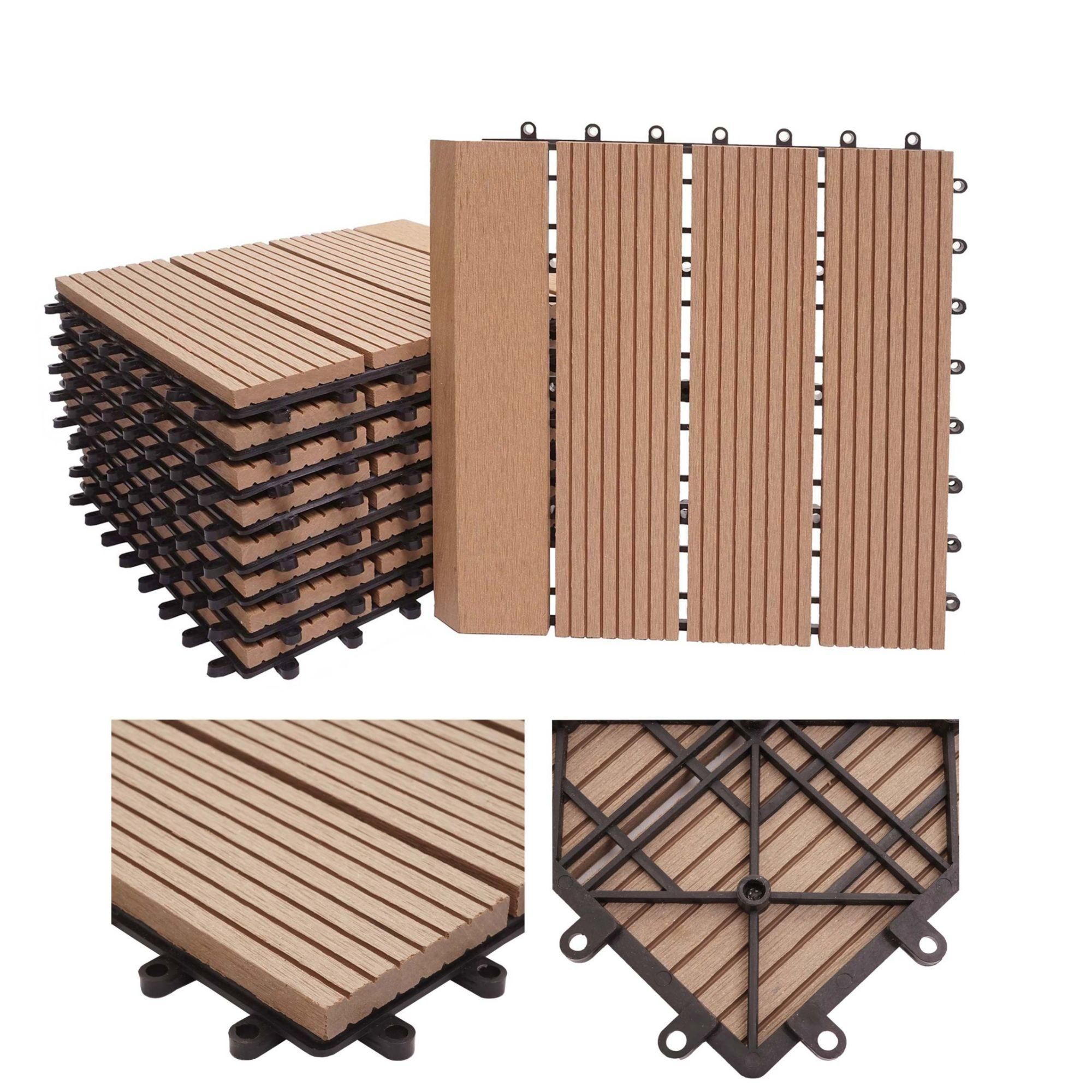 Carrelage De Sol Wpc Rhne + Bordure, Aspect Bois, 11x Chaque 30x30cm = 1m...
