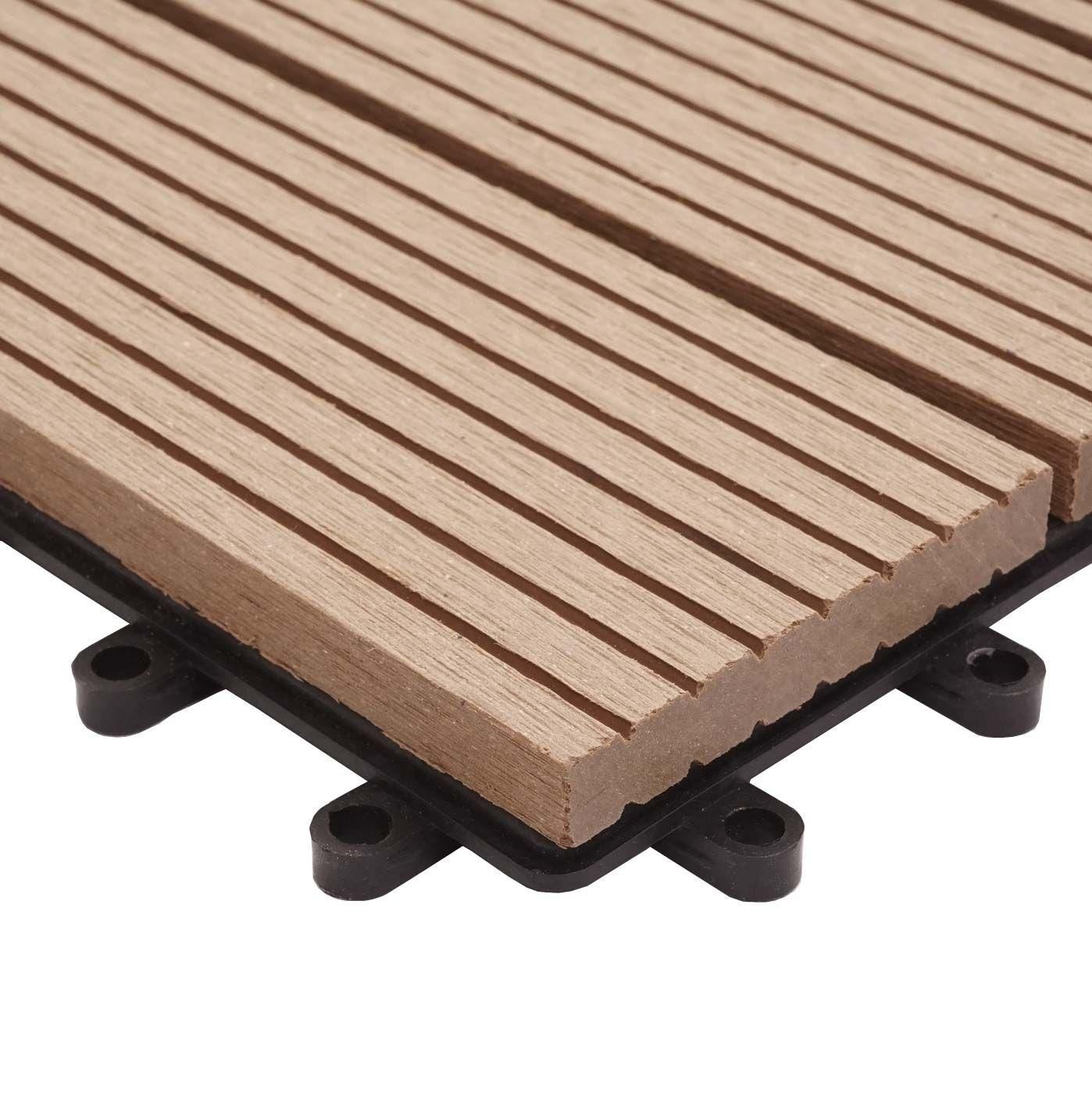 Carrelage De Sol Wpc Rhne + Bordure, Aspect Bois, 11x Chaque 30x30cm = 1m... - 5