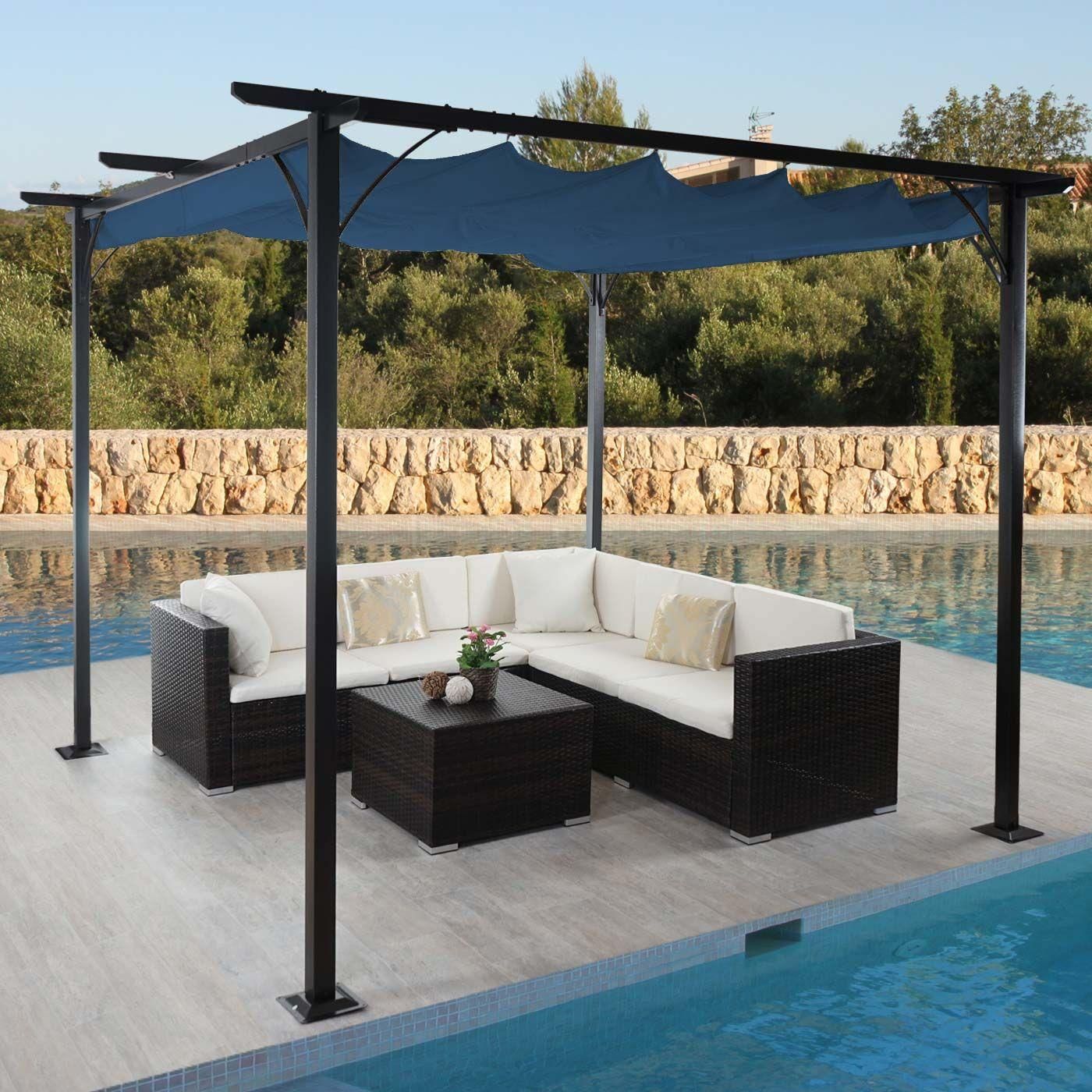 Pergola Hwc-C42, Pavillon De Jardin, Cadre Stable  6 Cm + Toit Ouvrant 3x3...
