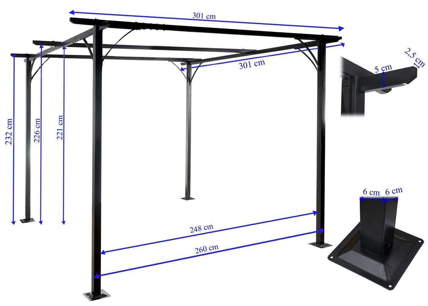 Pergola Hwc-C42, Pavillon De Jardin, Cadre Stable  6 Cm + Toit Ouvrant 3x3... - 7