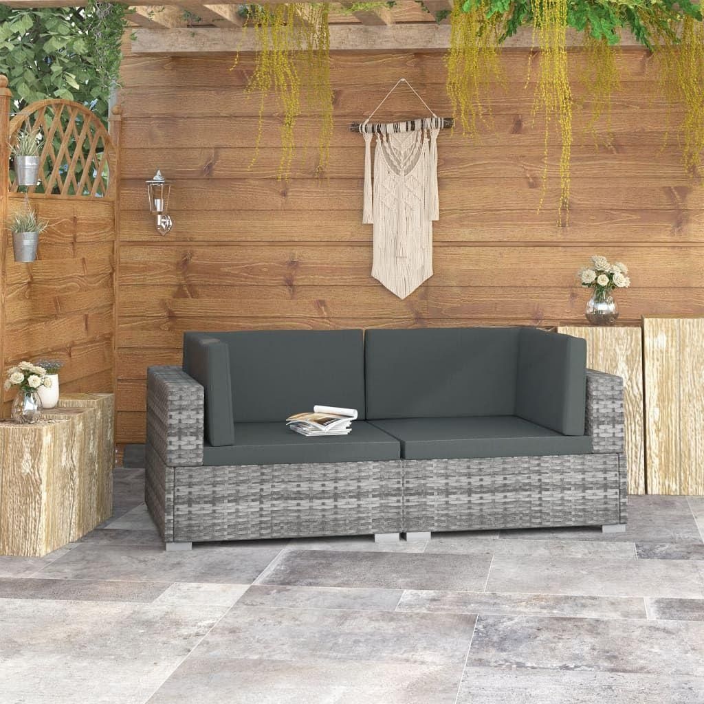 Chaises D'angles 2 Pcs Avec Coussins R�sine Tress�e Gris - 7