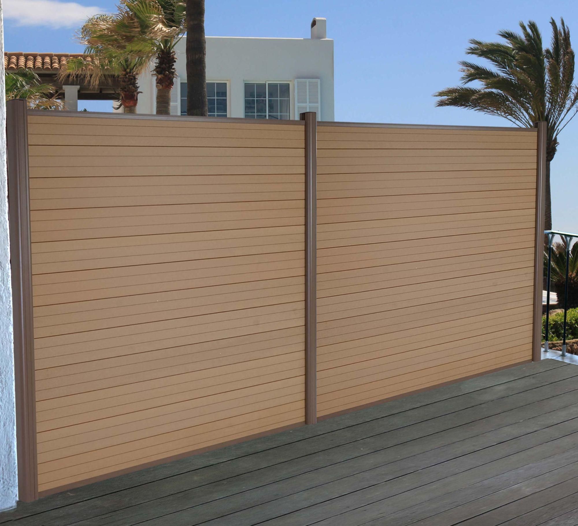 Pare-Vue Wpc Sarthe, Clture Coupe-Vent, Poteaux Alu Set De 2, 3,75m Teck