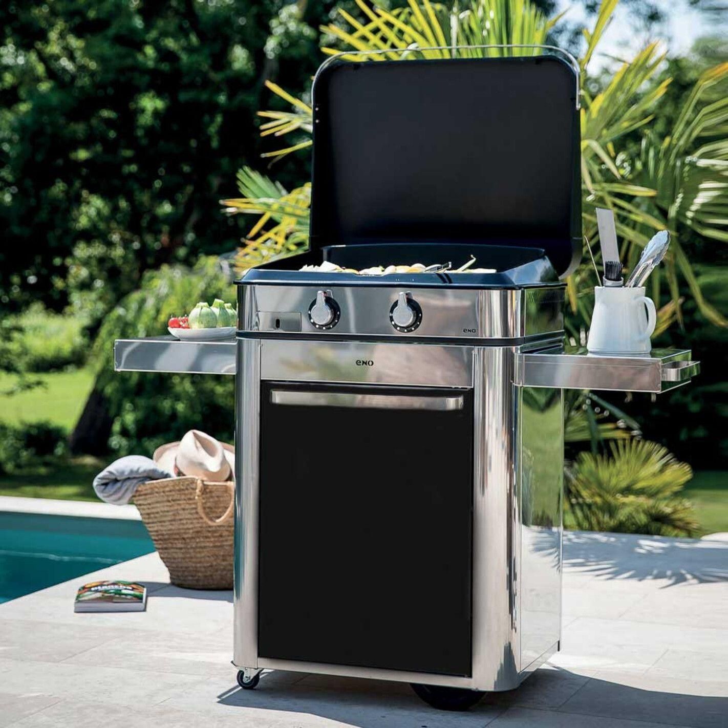 Combo Plancha gaz Enosign 65 Inox et Noir (Chariot et Capot) - 3