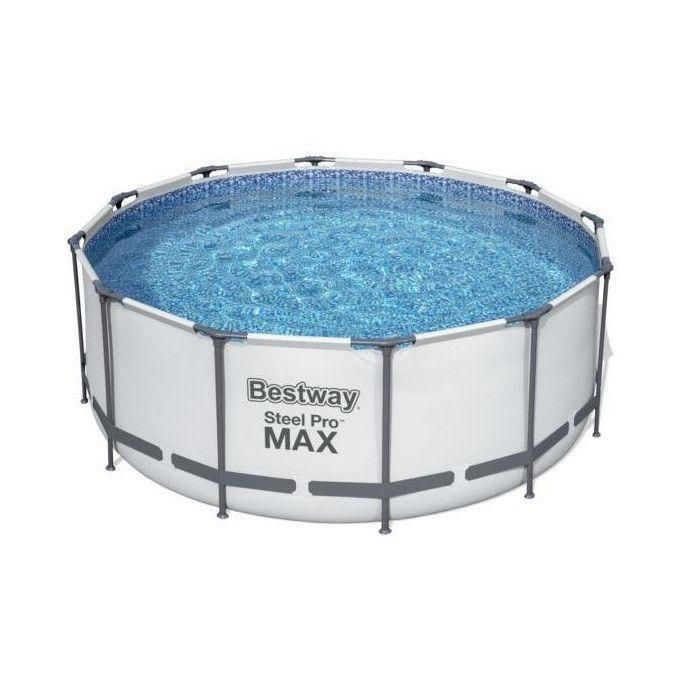 Piscine tubulaire ronde grise steel pro max 366 x h122 cm - Avec filtre, co...