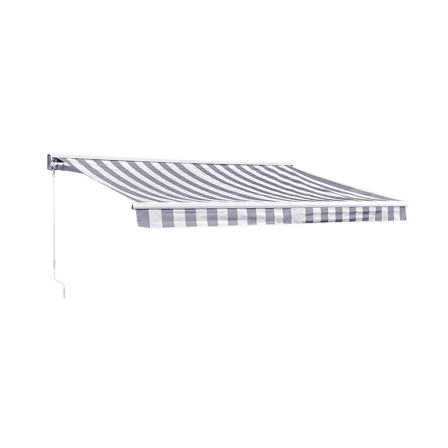 Store Banne Saule 3,5  3m Avec Semi-Coffre - Toile Raye Blanche/Grise Et ... - 7