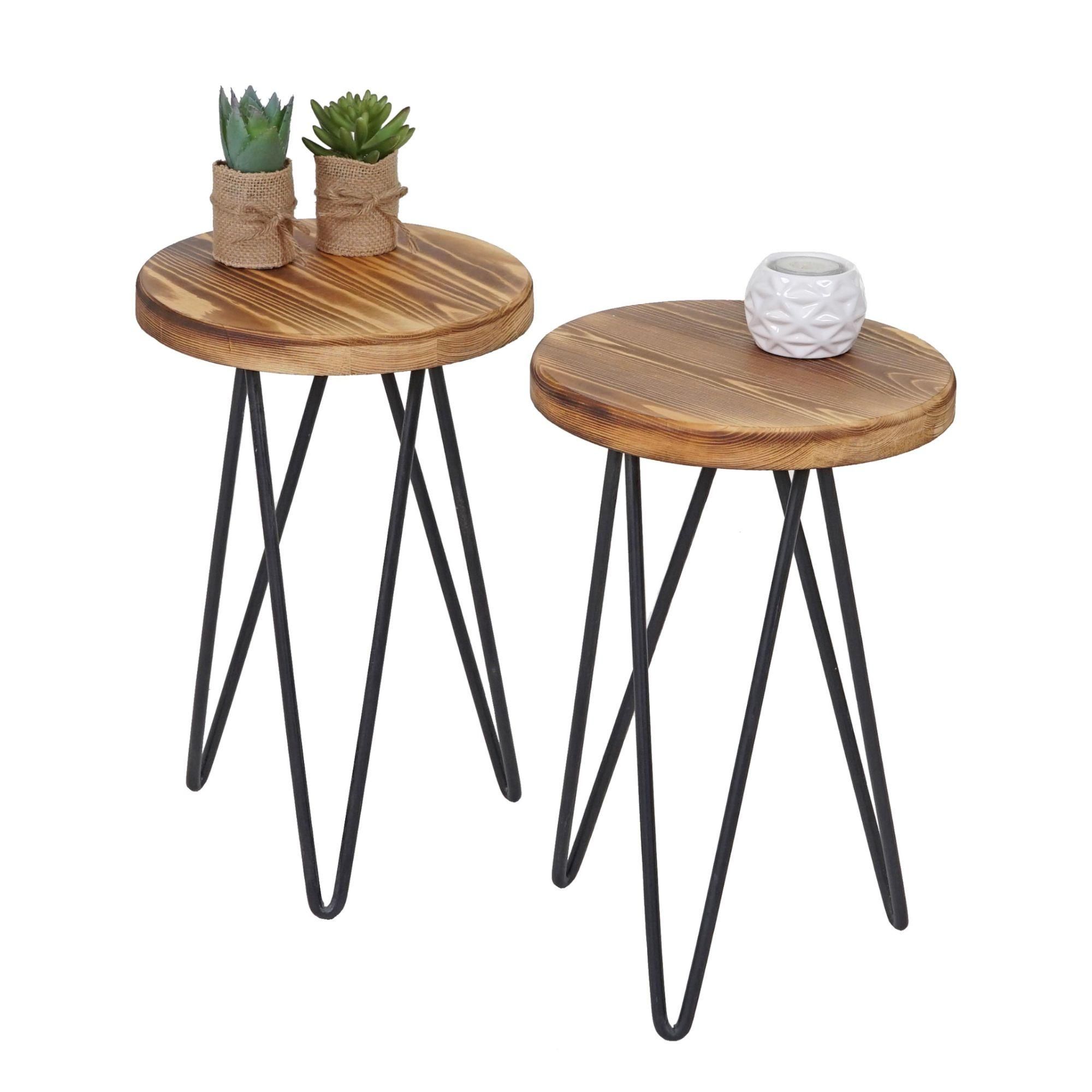 2x Table D'appoint Hwc-A80, Table De Nuit, Design Industriel, Bois Vritabl... - 7
