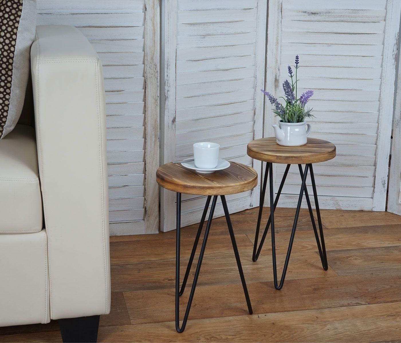 2x Table D'appoint Hwc-A80, Table De Nuit, Design Industriel, Bois Vritabl... - 8