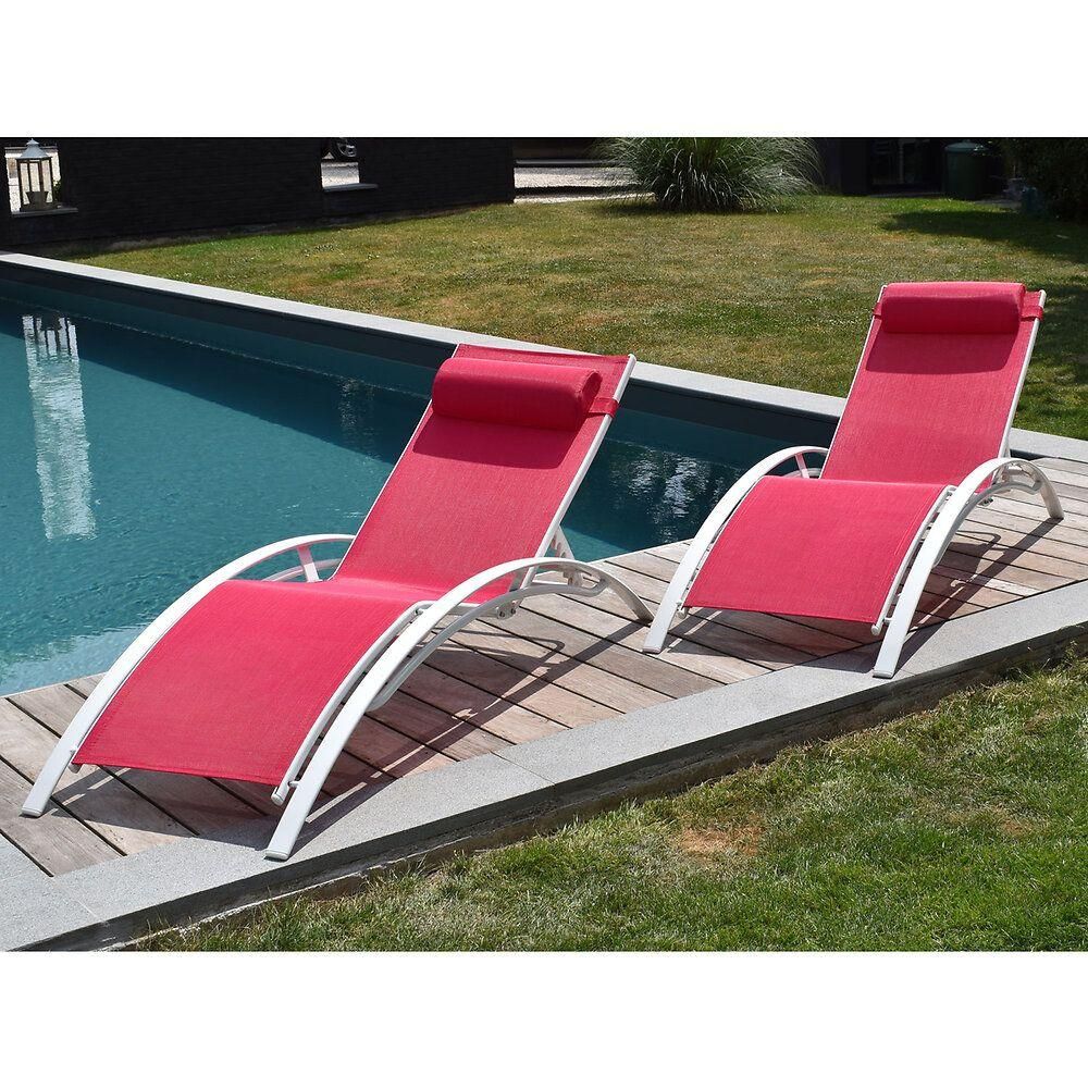 Lot De 2 Transats Galapagos En Textil�ne Rose - Aluminium Blanc