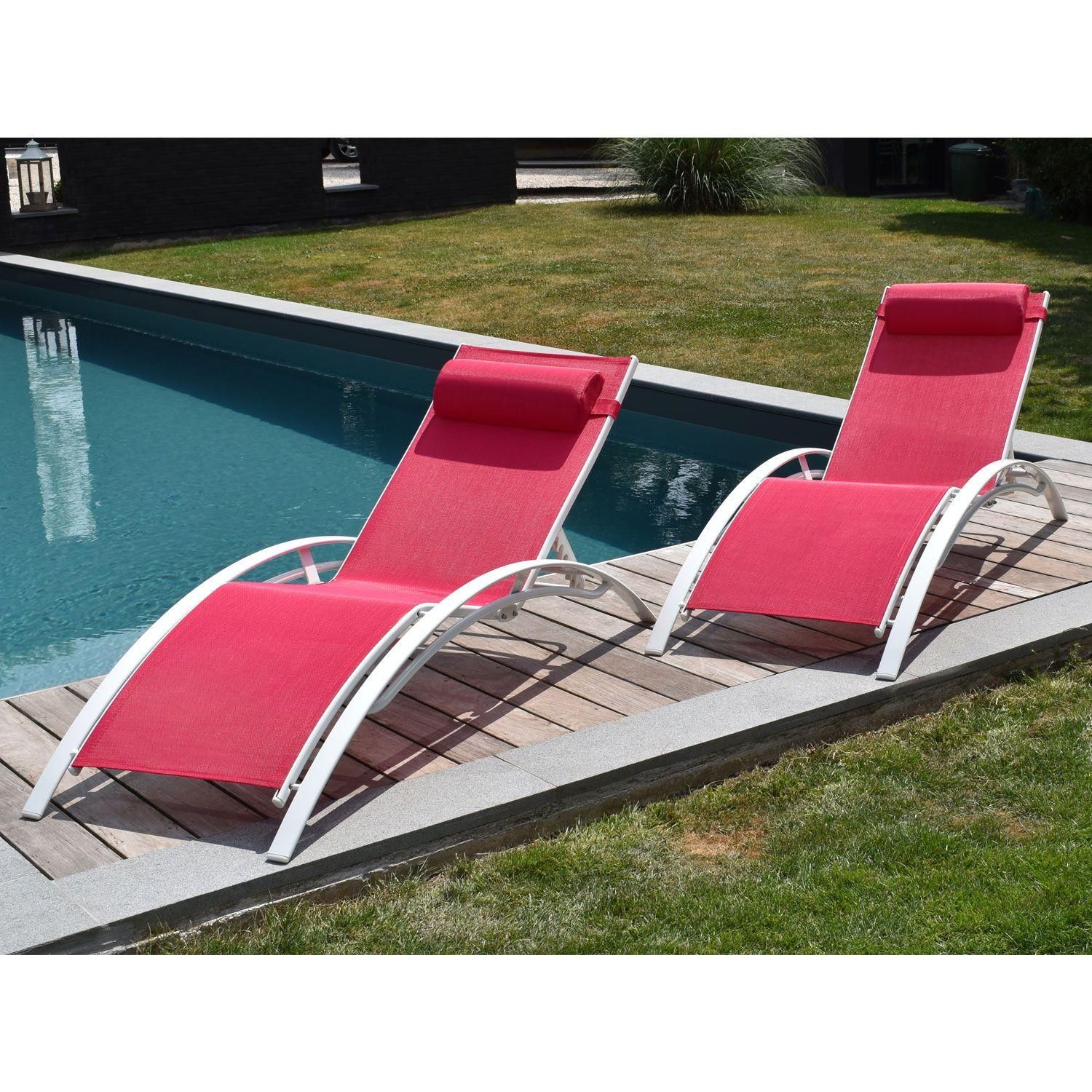 Lot De 2 Transats Galapagos En Textil�ne Rose - Aluminium Blanc - 2