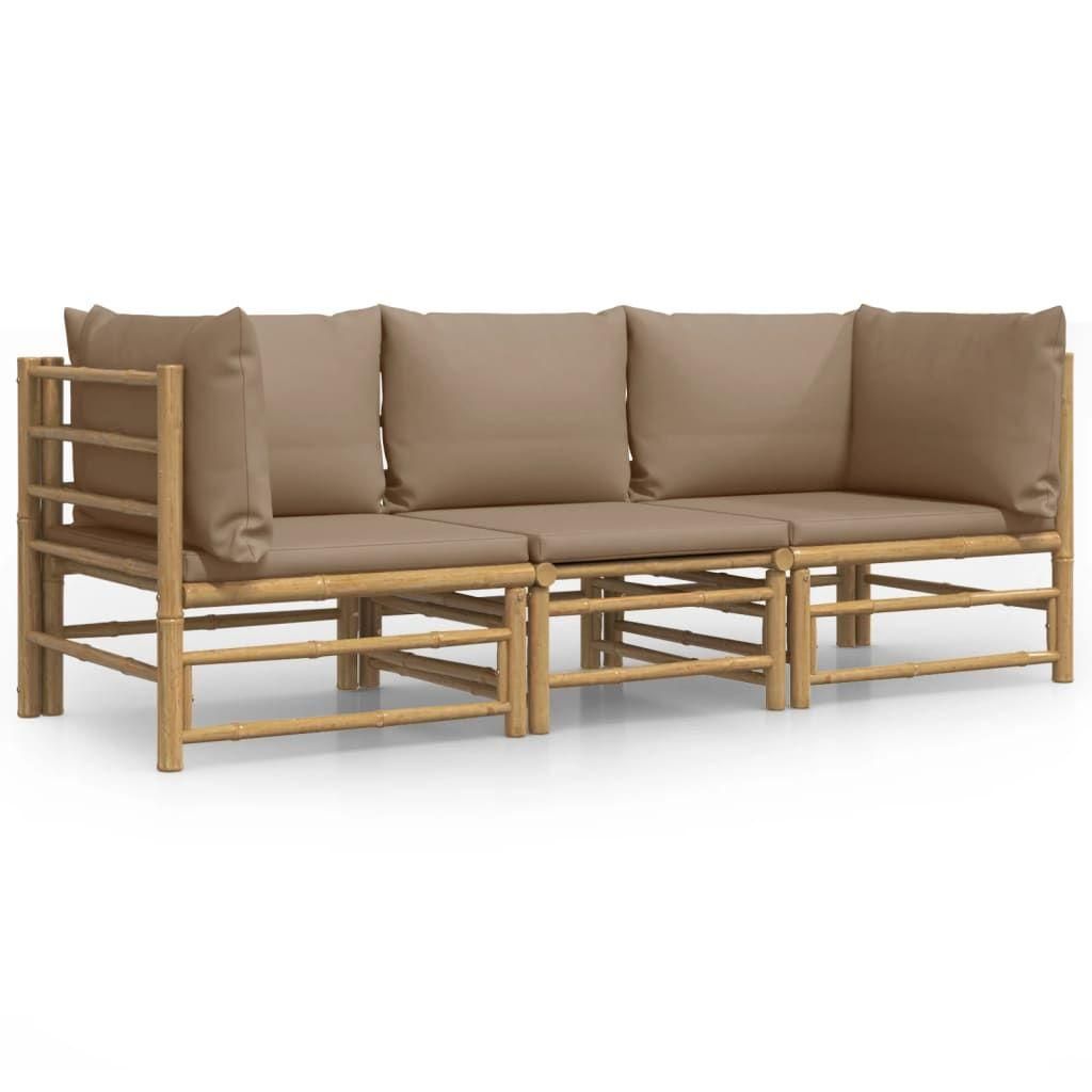 Salon De Jardin 3 Pcs Avec Coussins Taupe Bambou