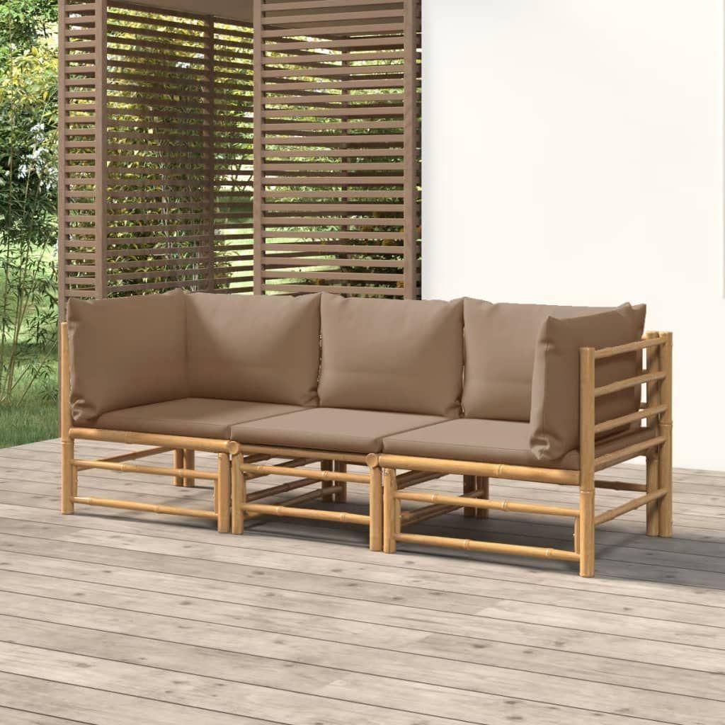 Salon De Jardin 3 Pcs Avec Coussins Taupe Bambou - 2