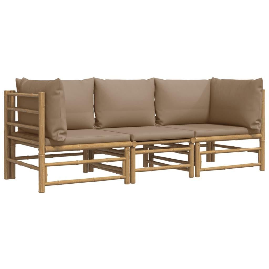 Salon De Jardin 3 Pcs Avec Coussins Taupe Bambou - 3