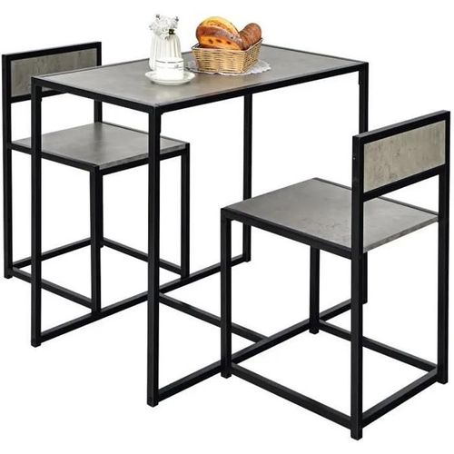 Costway Ensemble Table À Manger 1 Table Et 2 Chaises Encastrable Style Industriel Moderne Pour Salle À Manger, Bistro Gris