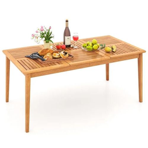 Costway Table Rectangulaire De Jardin 170x90 Cm, Bois D'acacia, Trou Pour Parasol 5cm, Table De Salle À Manger D'extérieur, Naturel
