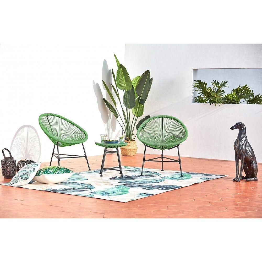 Acapulco : Ensemble 2 Fauteuils Oeuf + Table Basse Vert
