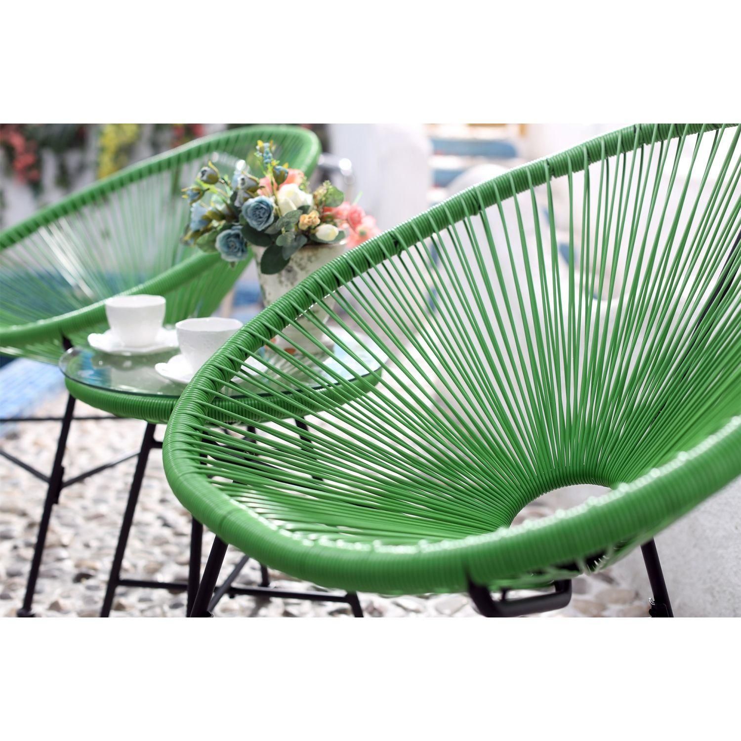 Acapulco : Ensemble 2 Fauteuils Oeuf + Table Basse Vert - 2