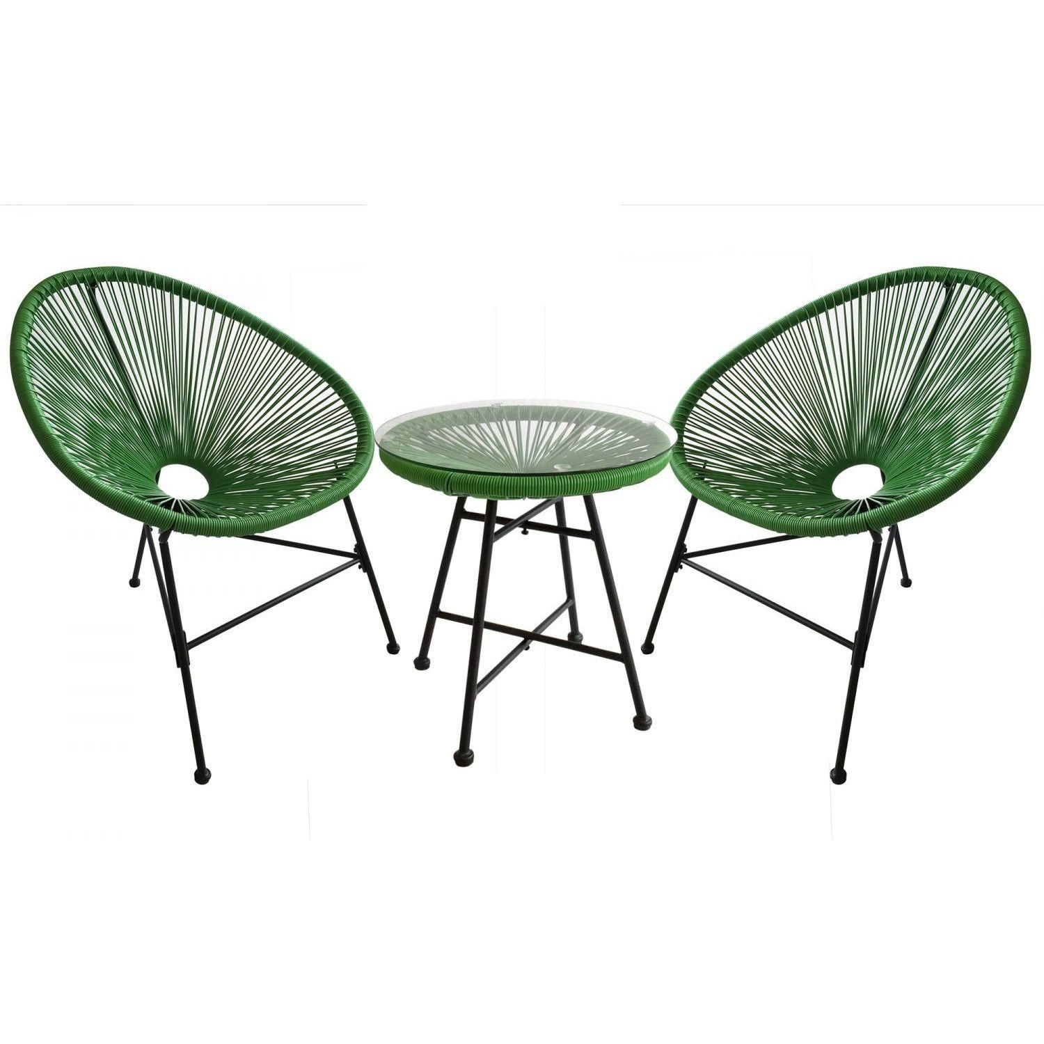Acapulco : Ensemble 2 Fauteuils Oeuf + Table Basse Vert - 6