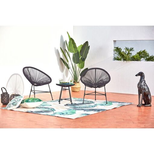 Acapulco : Ensemble 2 Fauteuils Oeuf + Table Basse Gris - 5
