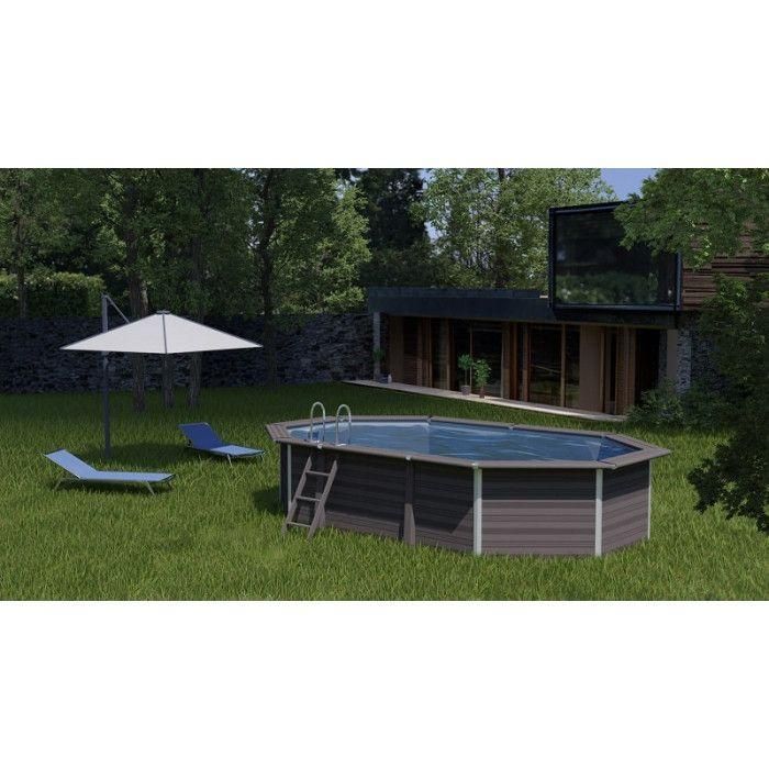 Piscine ovale composite 8,04m x 3,86m x H: 1,24m - Filtration  sable - 2