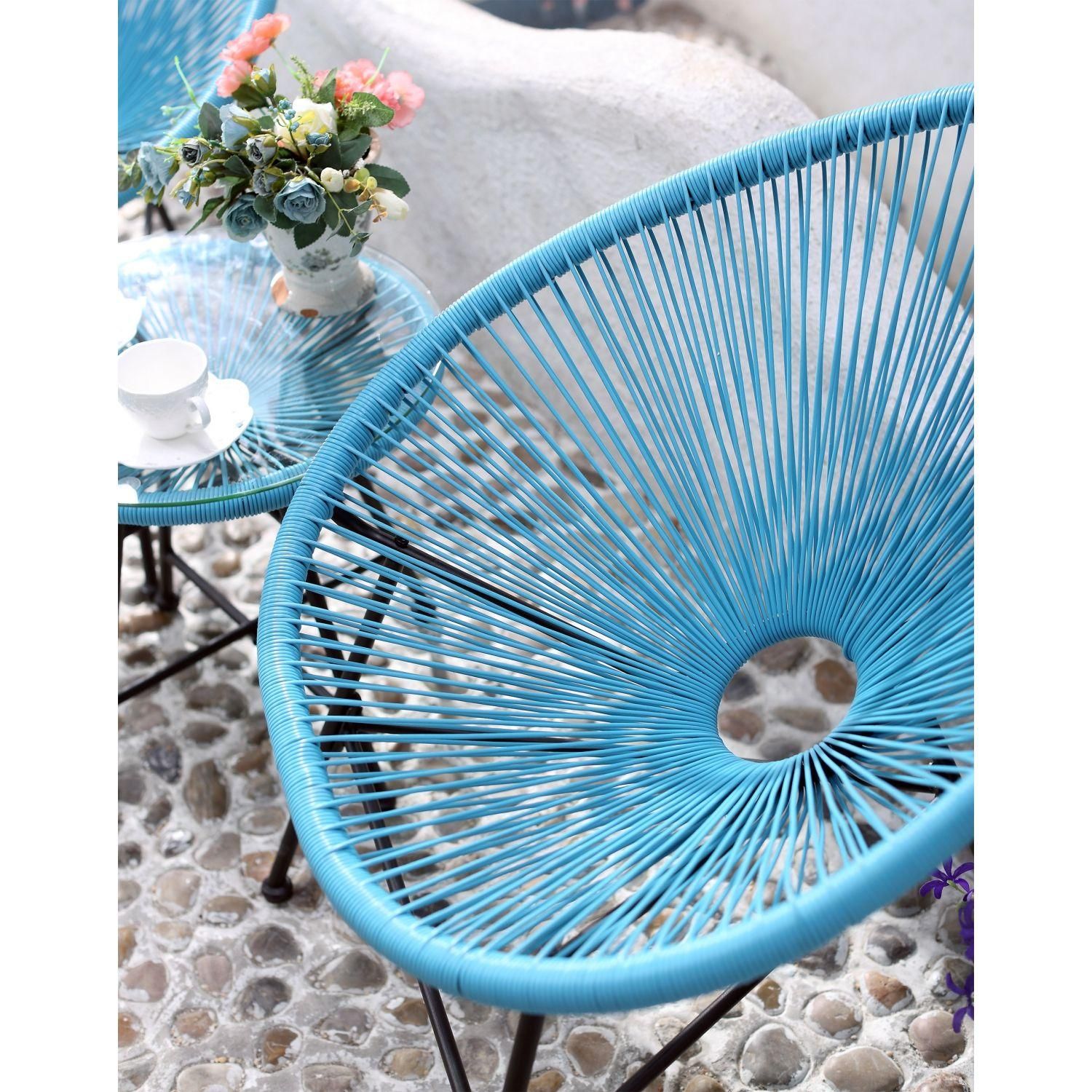 Acapulco : Ensemble 2 Fauteuils Oeuf + Table Basse Bleu - 2