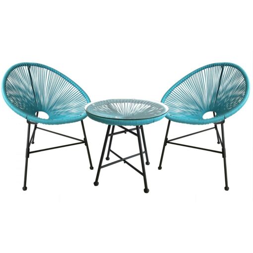 Acapulco : Ensemble 2 Fauteuils Oeuf + Table Basse Bleu - 6