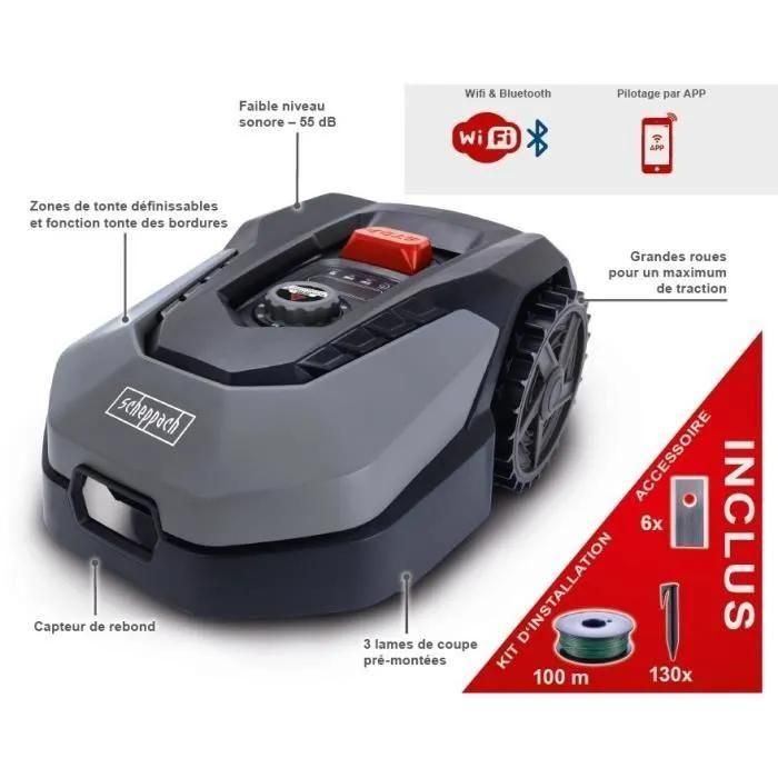 Robot tondeuse connect 400m2 Scheppach RoboCut L500 avec station de rechar... - 2