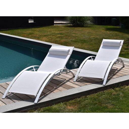 Lot De 2 Transats Galapagos En Textil�ne Blanc - Aluminium Blanc - 6