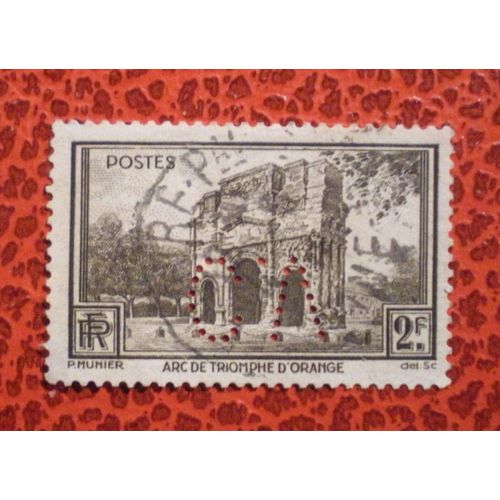 Timbre Oblitéré Perforé C.V - France - Arc De Triomphe D'orange - Y&t N° 389