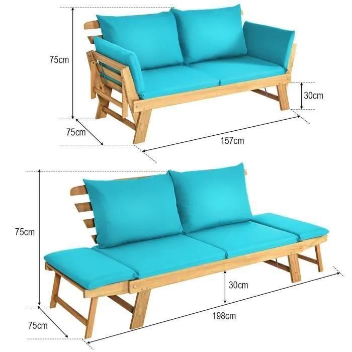 Costway 2 En 1 Canap Lit De Jardin Extensible En Bois DAcacia - 2 Places,... - 4