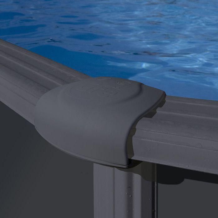 Piscine ovale acier 6,34m x 3,99m x H: 1,22m - Gris anthracite - Filtration... - 3