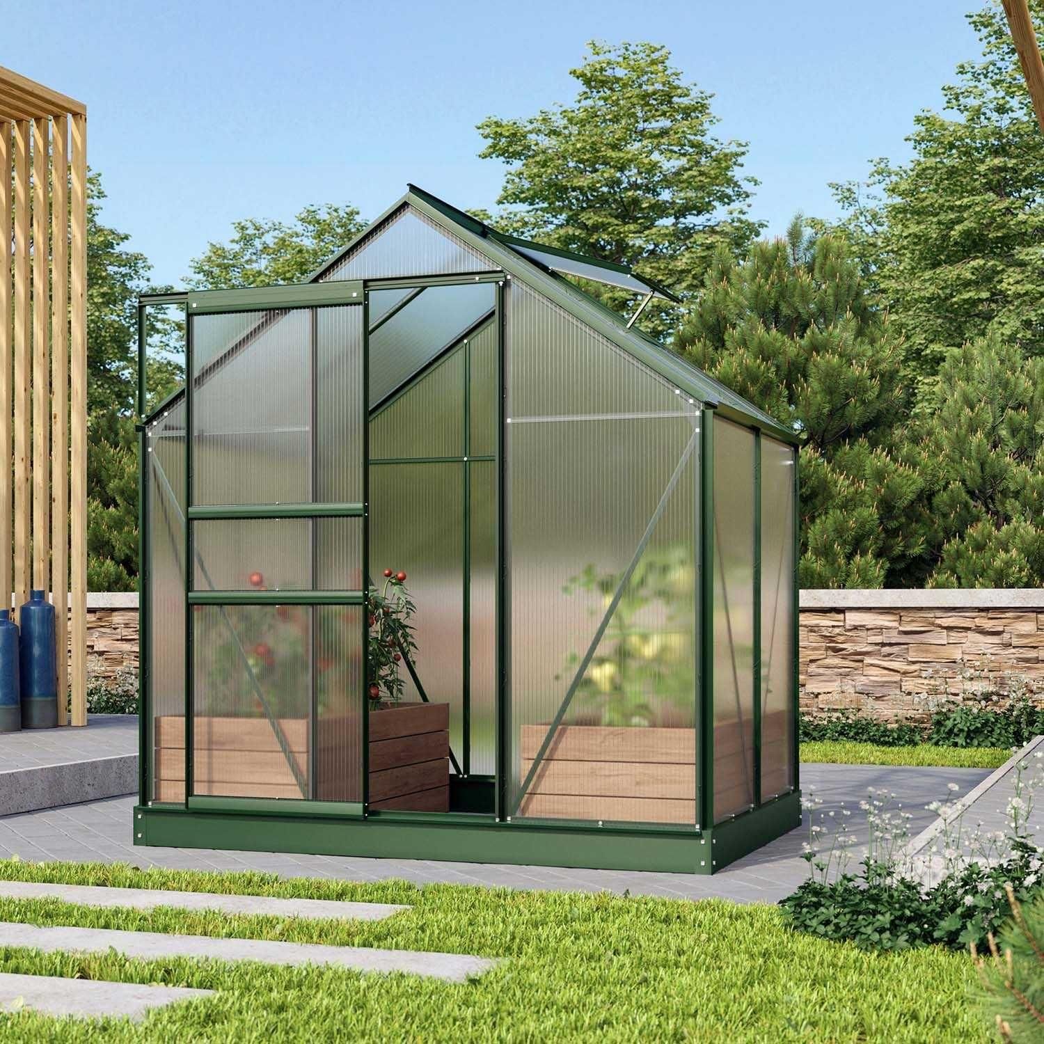 Serre De Jardin En Polycarbonate 6 Mm Et Aluminium Vert meraude Avec Embas... - 2