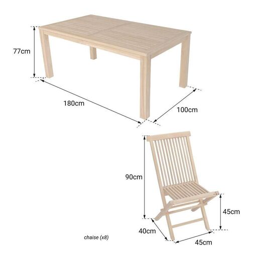 Salon De Jardin En Teck Java - Table Rectangulaire Et Chaises Pliantes - 8 ...