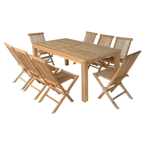 Salon De Jardin En Teck Java - Table Rectangulaire Et Chaises Pliantes - 8 ... - 2