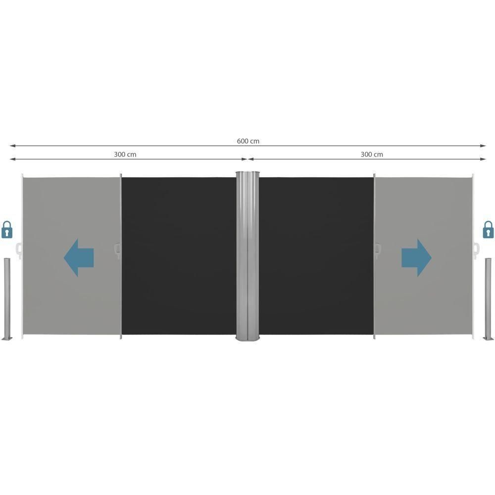 Auvent Store Latral Brise-Vue Paravent Rtractable Double Noir 180 X 600 C... - 2