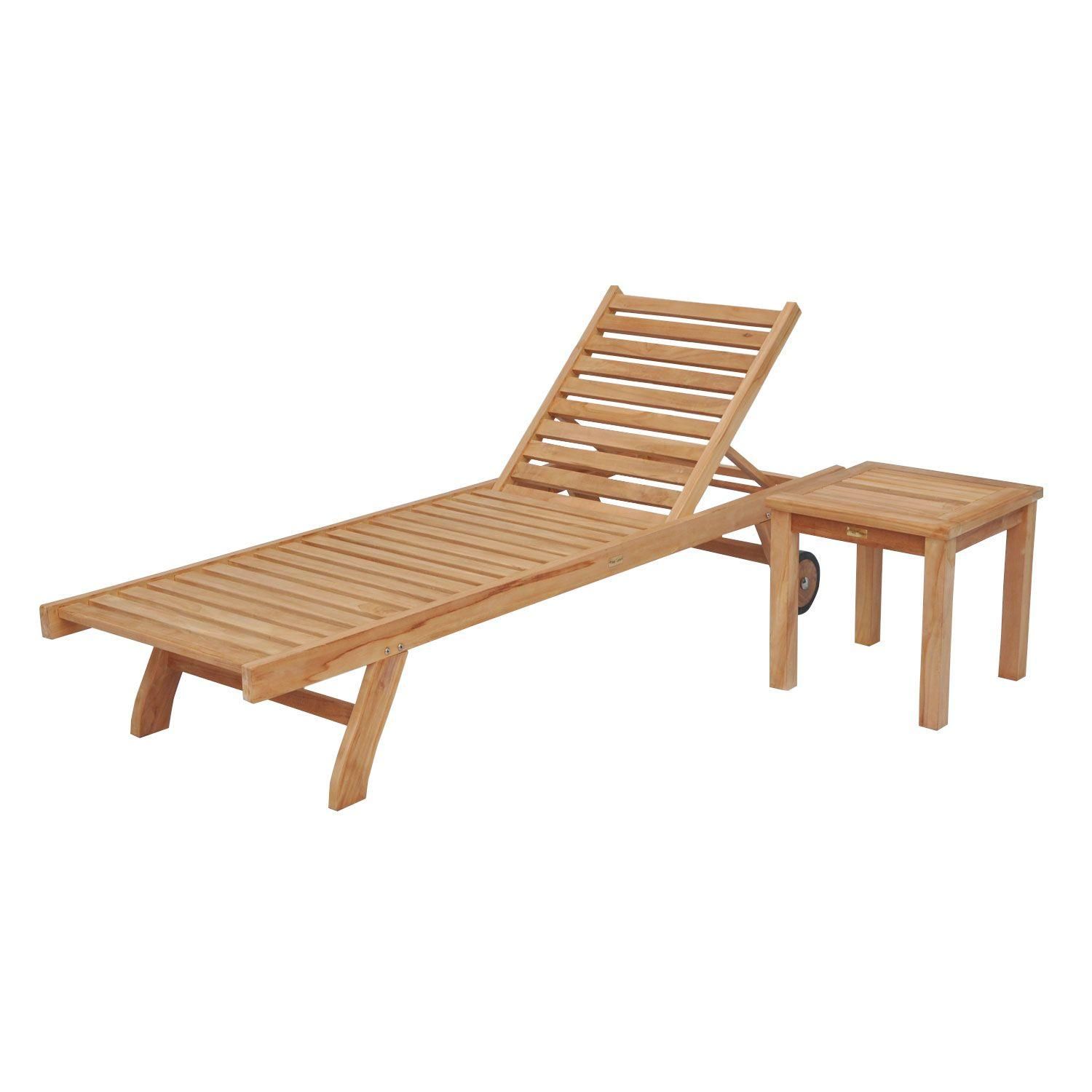 Ensemble Bain De Soleil Droit En Teck Avec Table D'appoint Java