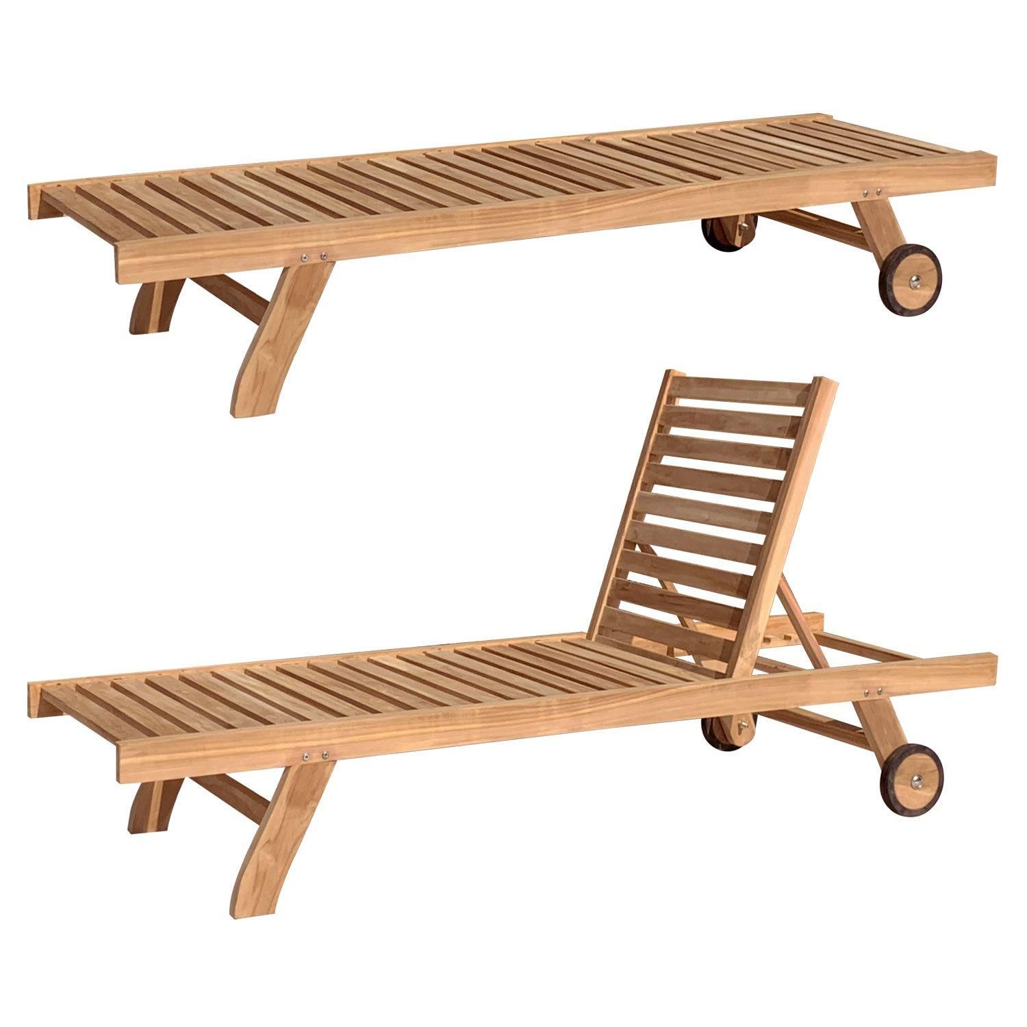 Ensemble Bain De Soleil Droit En Teck Avec Table D'appoint Java - 2