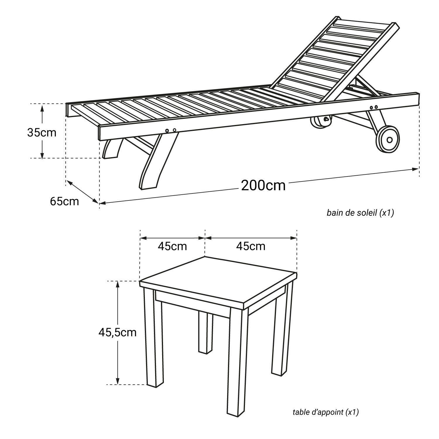Ensemble Bain De Soleil Droit En Teck Avec Table D'appoint Java - 4