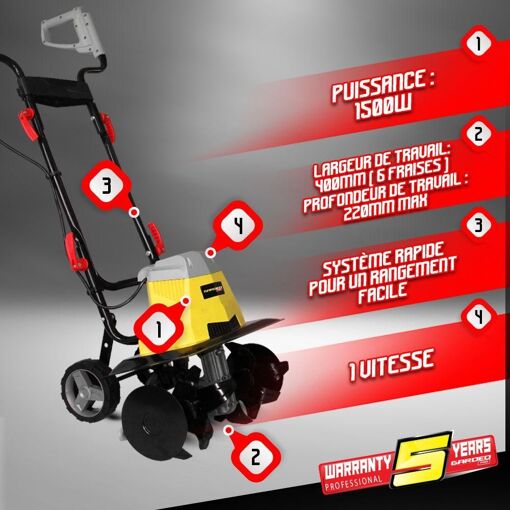 Motobineuse Electrique 1500W 6 Fraises Gardeo - 2